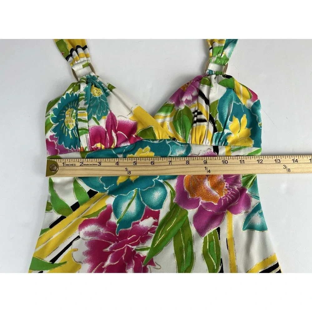 Cache Vintage 90's Tropical Floral Halter Bodycon Stretch Dress - size‎ 0
